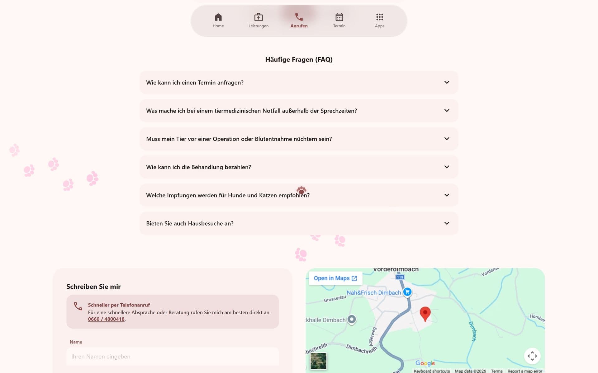 Häufige Fragen und Anfahrt mit Karte.